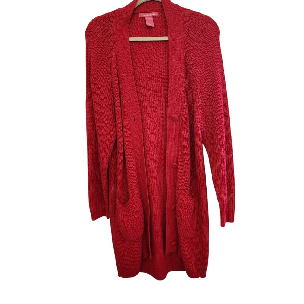 Woman Within Hot Pink Button Front Shaker Cardigan Plus Size M